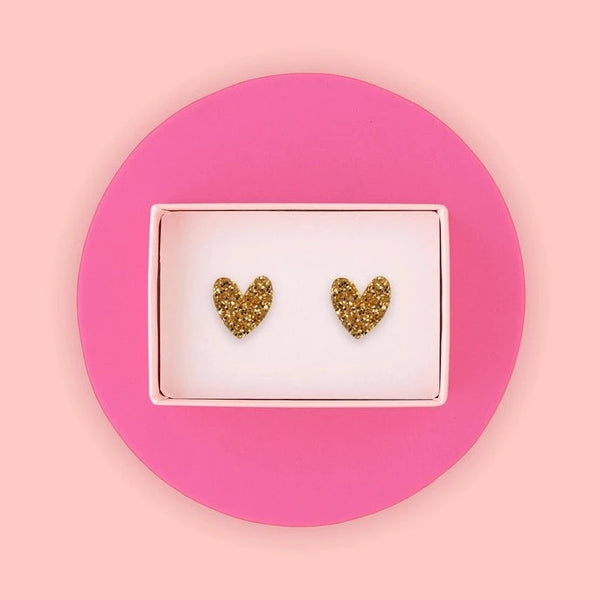 Gold Glitter Heart Earrings 