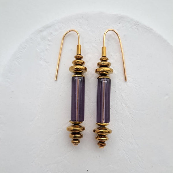 Gardena Glass Cylinder & Hematite Earrings